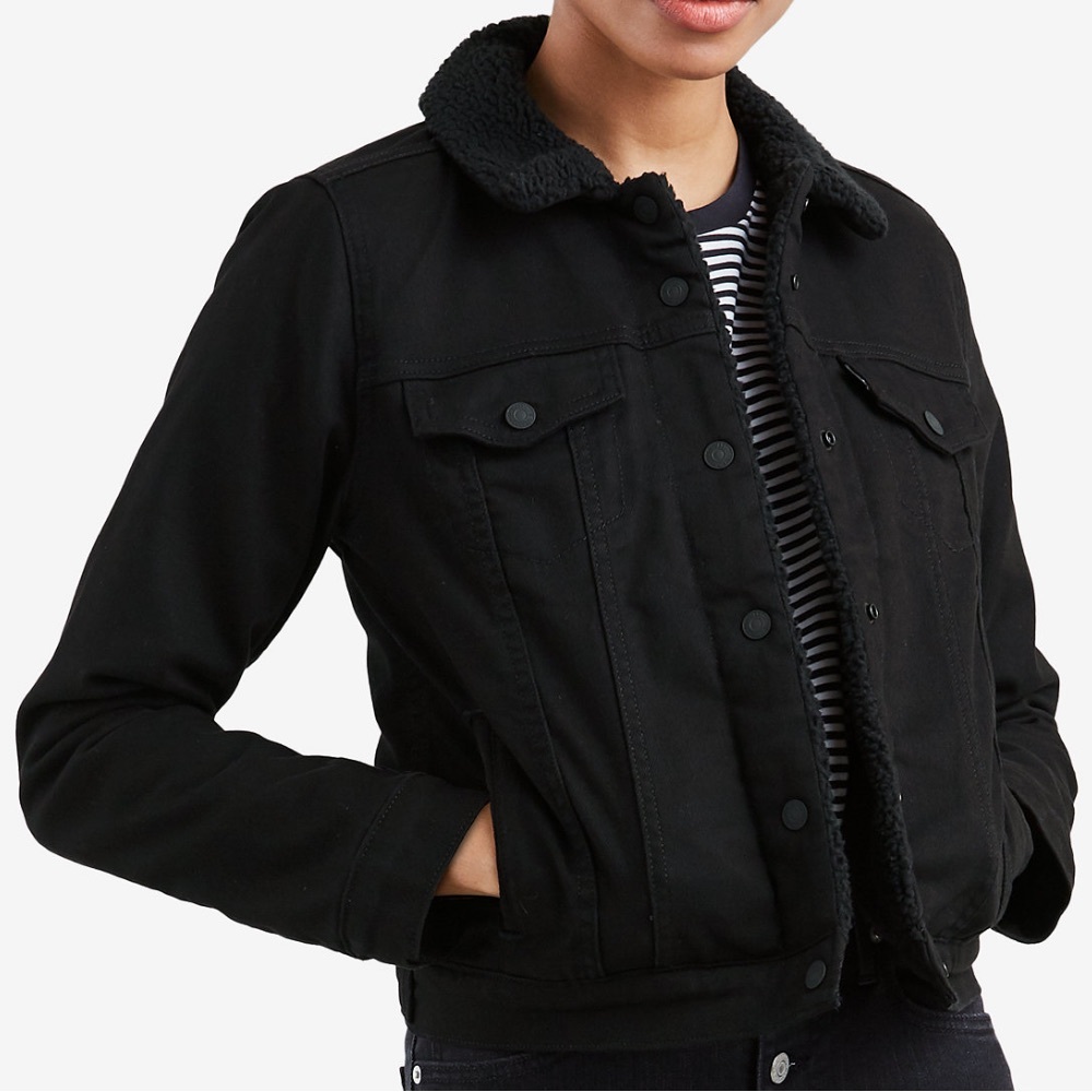 🍁Levi's Black Denim Trucker with Sherpa Lining XL
